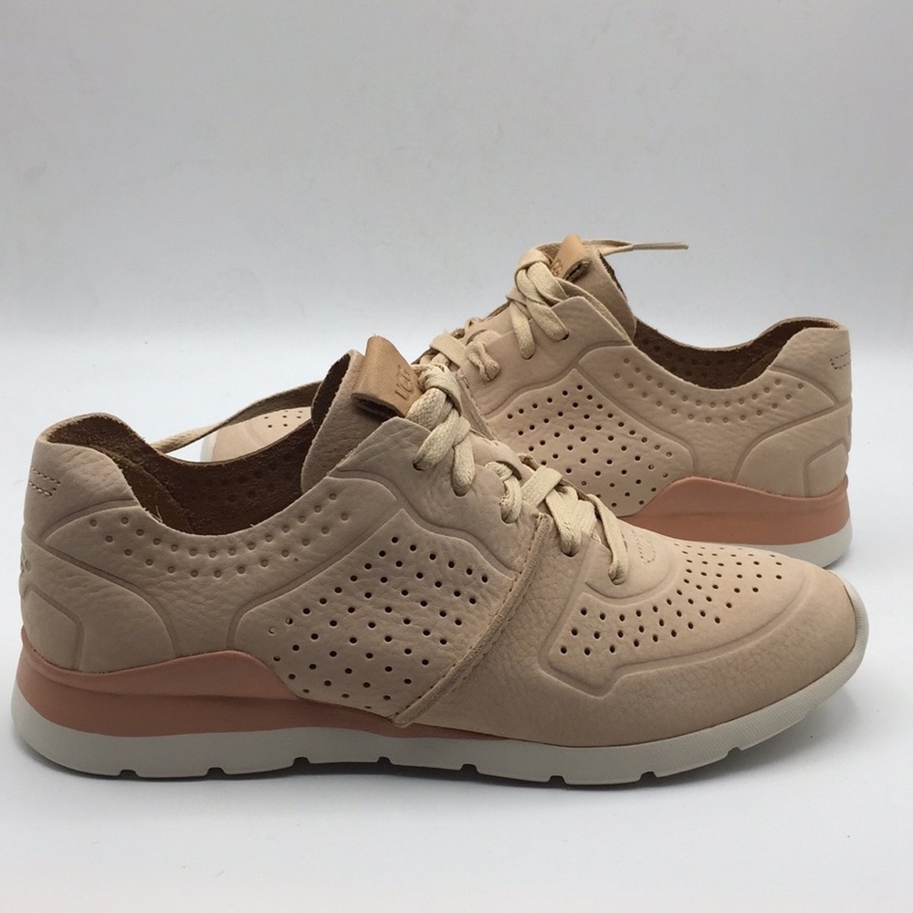 UGG Tye Leather Pink Perforated Leather Sneakers - Picture 1 of 7